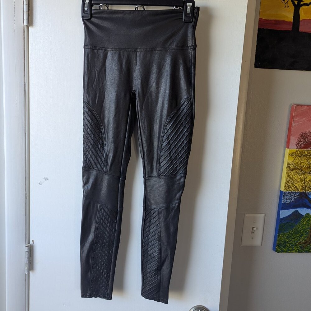 Spanx Black Faux Leather Leggings Size Small Petite